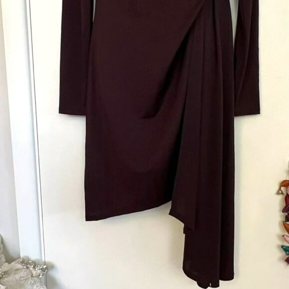 NWOT TOPSHOP DARK PLUM DRAPE FRONT ASYMMETRICAL CREPE DRESS SIZE 10 - Picture 5 of 14